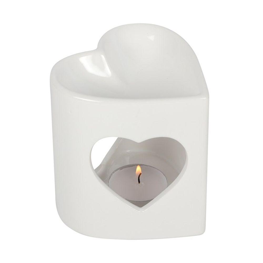 10cm White Heart Cutout Oil Burner - Pixica