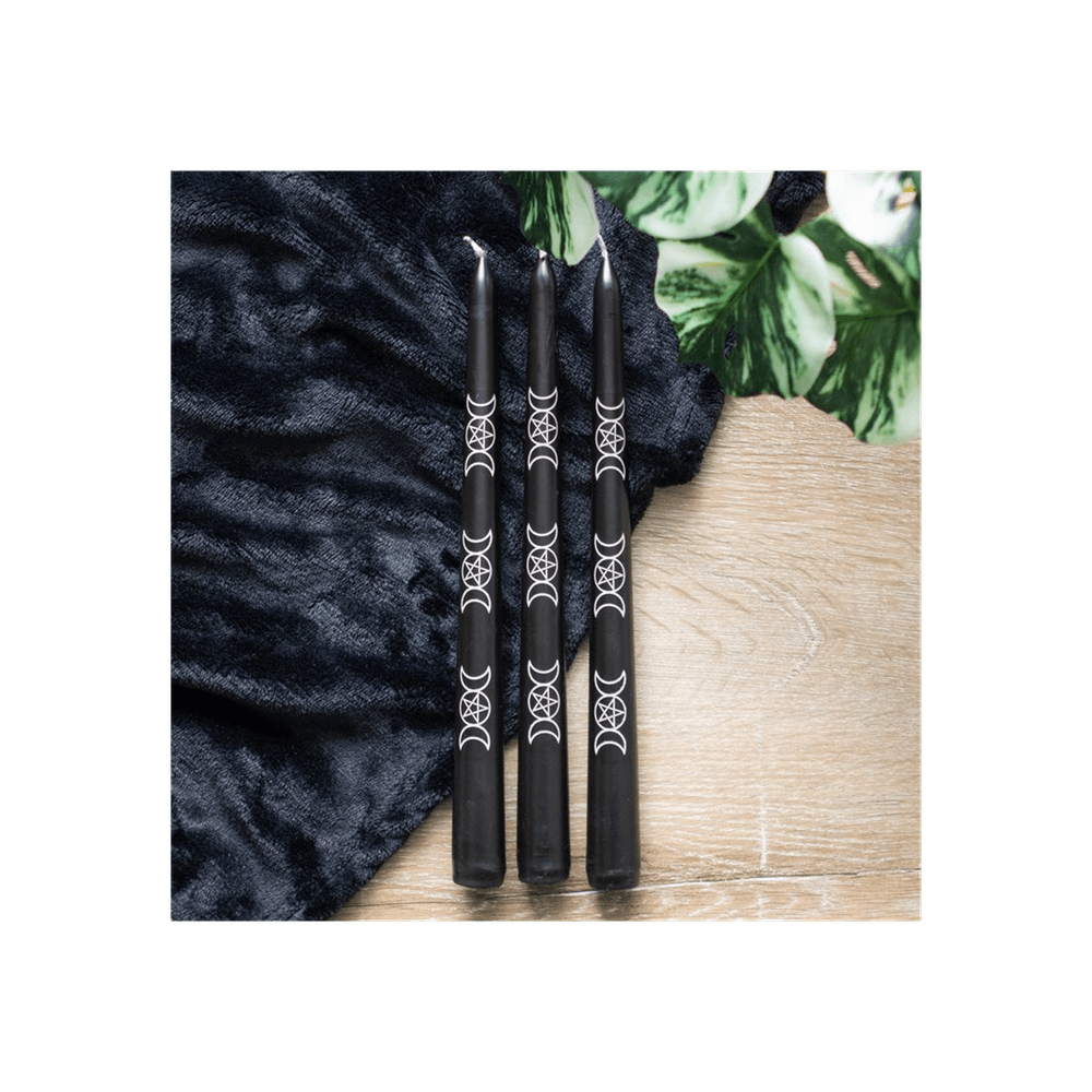 Set of 3 Black Magic Triple Moon Taper Candles