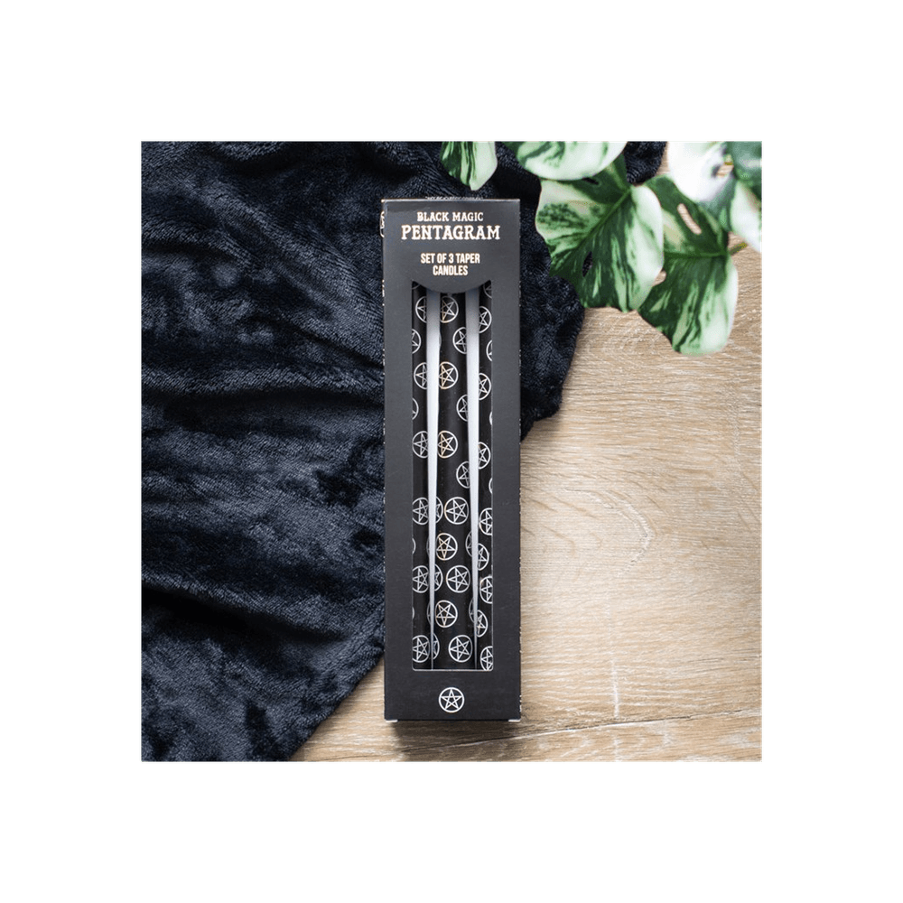 Set of 3 Black Magic Pentagram Taper Candles