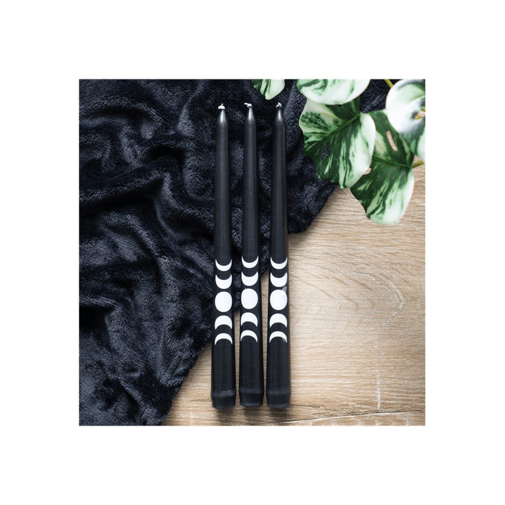 Set of 3 Black Magic Moon Phase Taper Candles