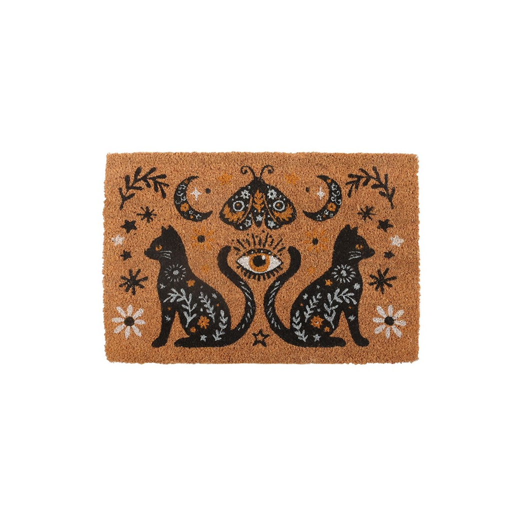 Natural Frightful Folk Cat Doormat
