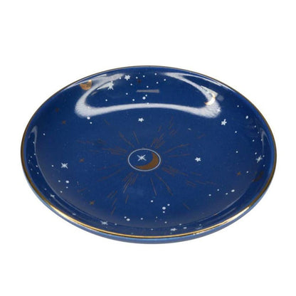 10.5cm Ceramic Blue Crescent Moon Trinket Dish - Pixica