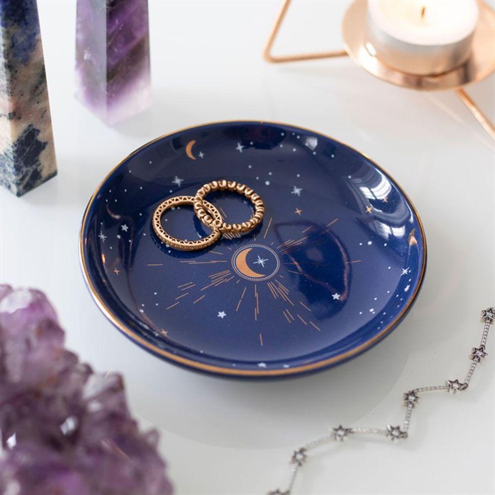 10.5cm Ceramic Blue Crescent Moon Trinket Dish - Pixica
