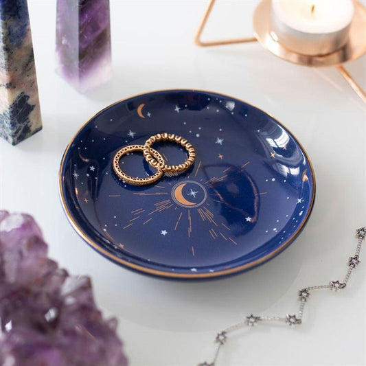 10.5cm Ceramic Blue Crescent Moon Trinket Dish - Pixica