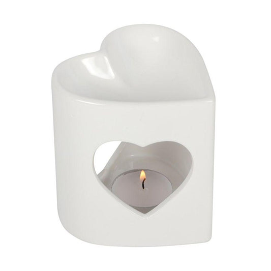 10cm White Heart Cutout Oil Burner - Pixica