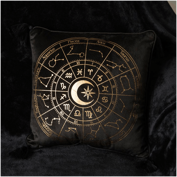 35cm Square Black Astrology Wheel Cushion