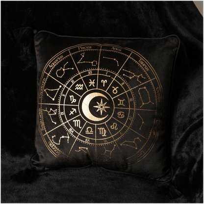 35cm Square Black Astrology Wheel Cushion