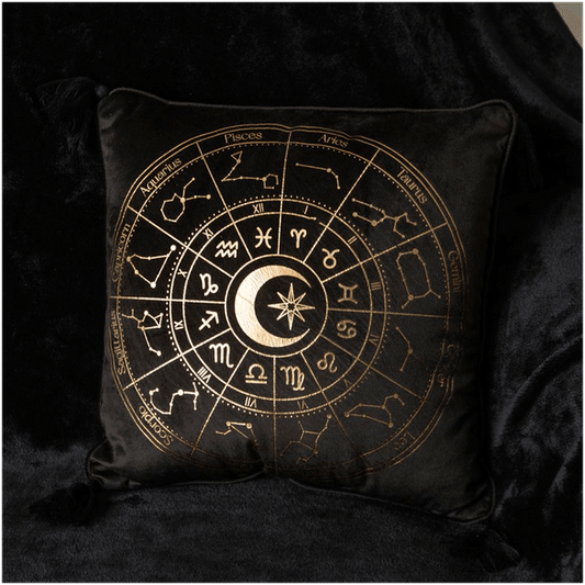 35cm Square Black Astrology Wheel Cushion