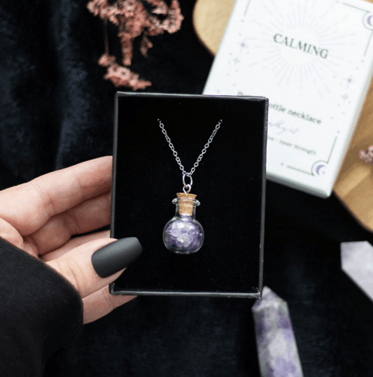 Calming Amethyst Crystal Chip Potion Bottle Necklace