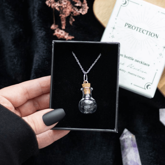 Protection Black Obsidian Crystal Chip Potion Bottle Necklace
