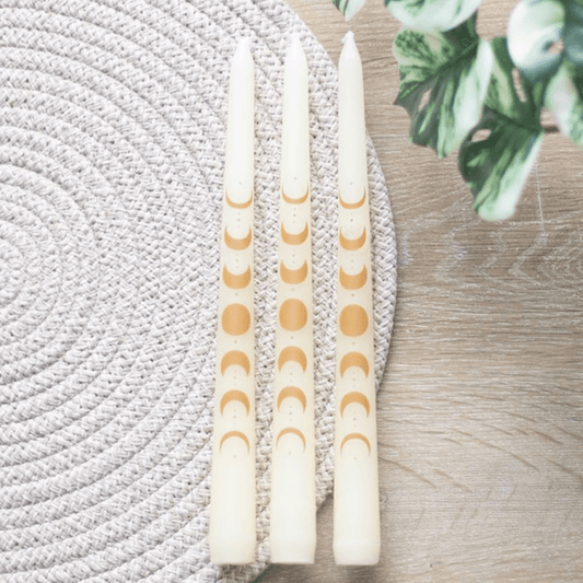 Set of 3 Off White Moon Phases Taper Dinner Candles