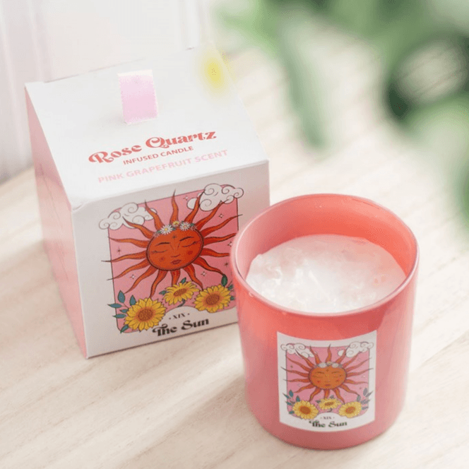 Sun Rose Quartz Crystal Chip Candle