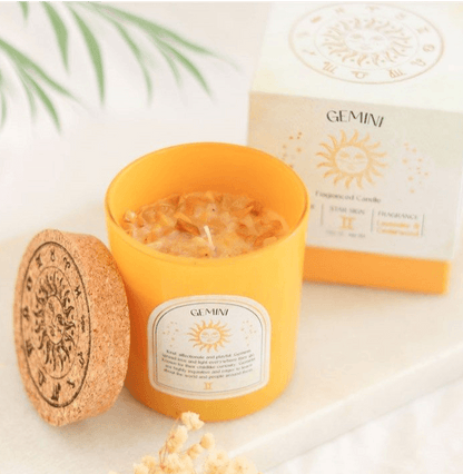 Small Gemini Lavender & Cedarwood Gemstone Zodiac Candle