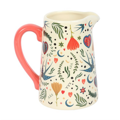 Cream Folk Print Ceramic Flower Jug
