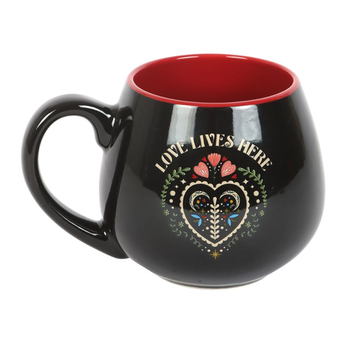 Love Lives Here Folk Heart Rounded Mug