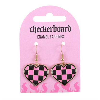 Checkerboard Heart Earrings