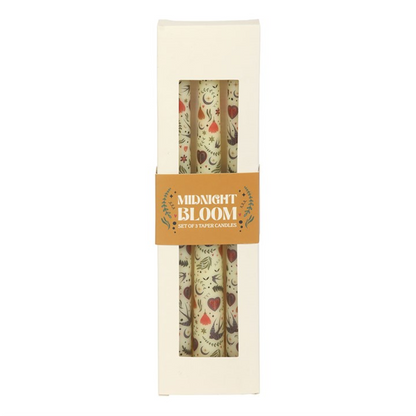 Set of 3 Cream Midnight Bloom Print Taper Candles