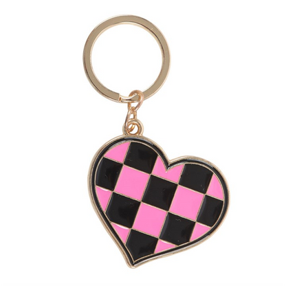 Checkerboard Heart Keyring