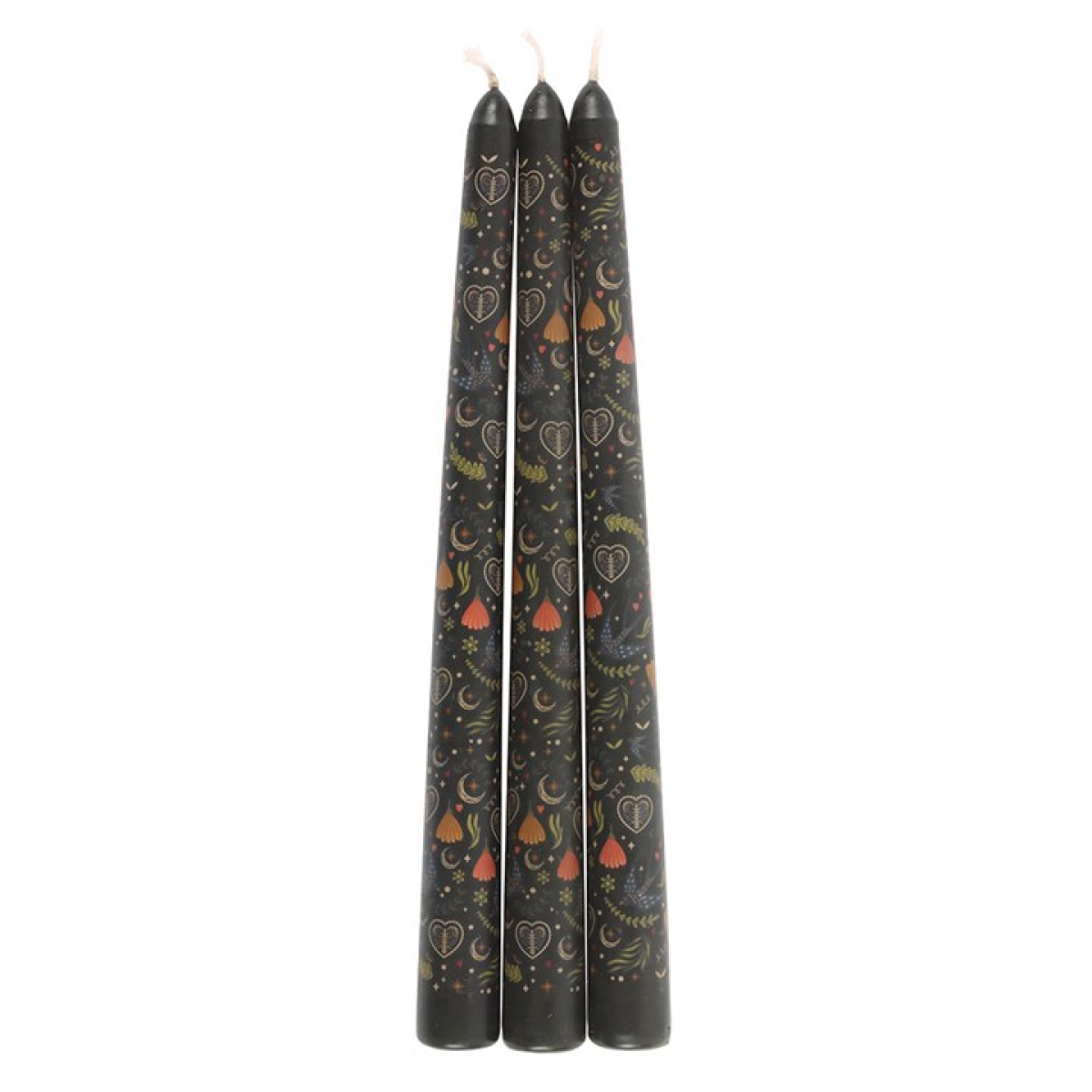 Set of 3 Black Midnight Print Taper Candles