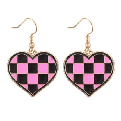 Checkerboard Heart Earrings