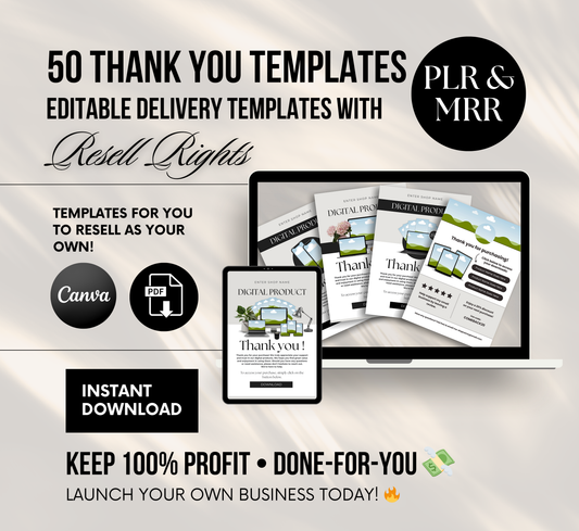 PLR/MRR 50 Digital Editable Thank You Cards