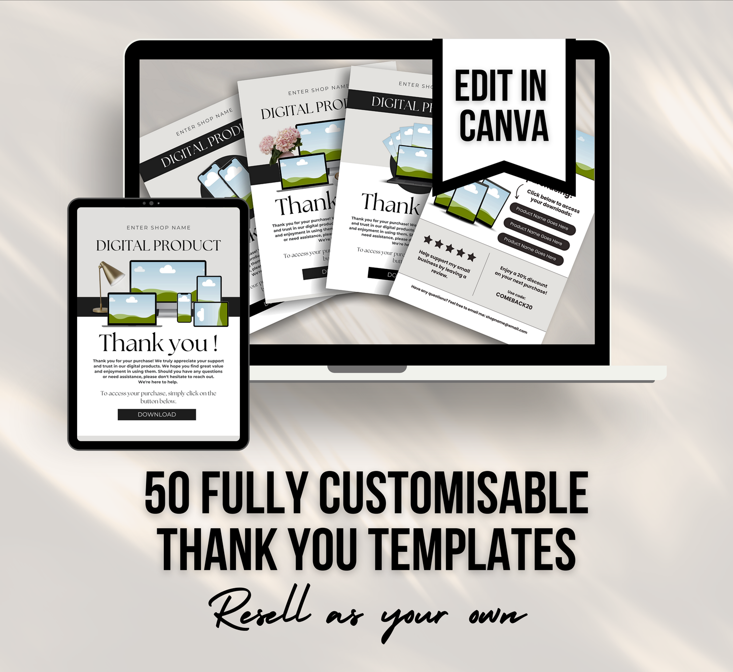 PLR/MRR 50 Digital Editable Thank You Cards