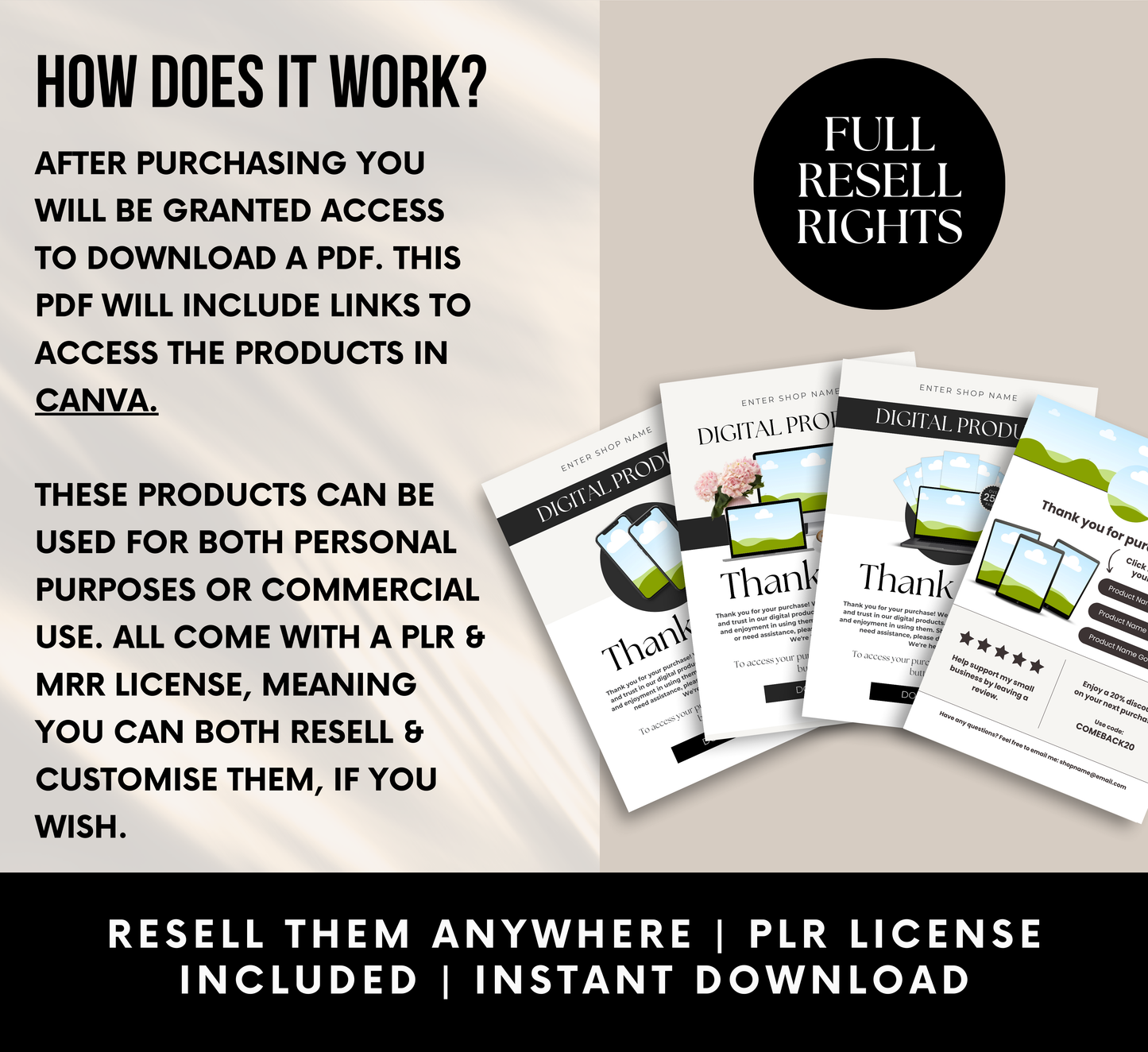 PLR/MRR 50 Digital Editable Thank You Cards