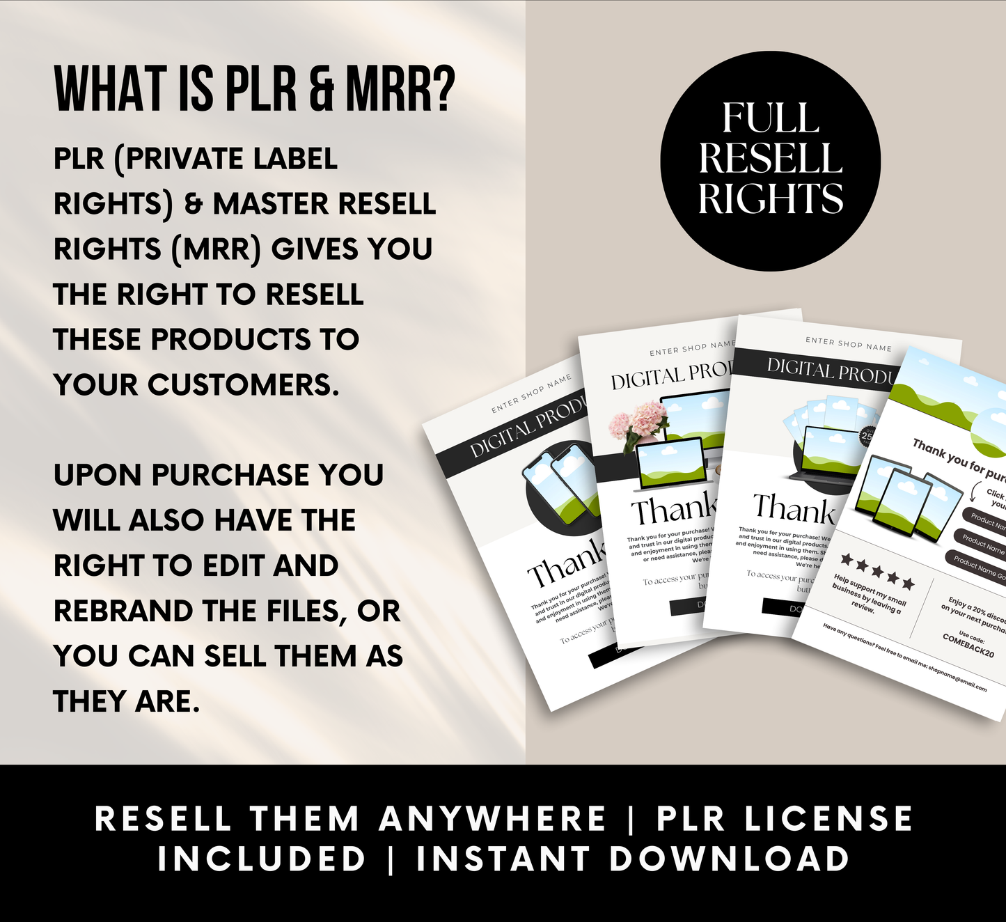 PLR/MRR 50 Digital Editable Thank You Cards