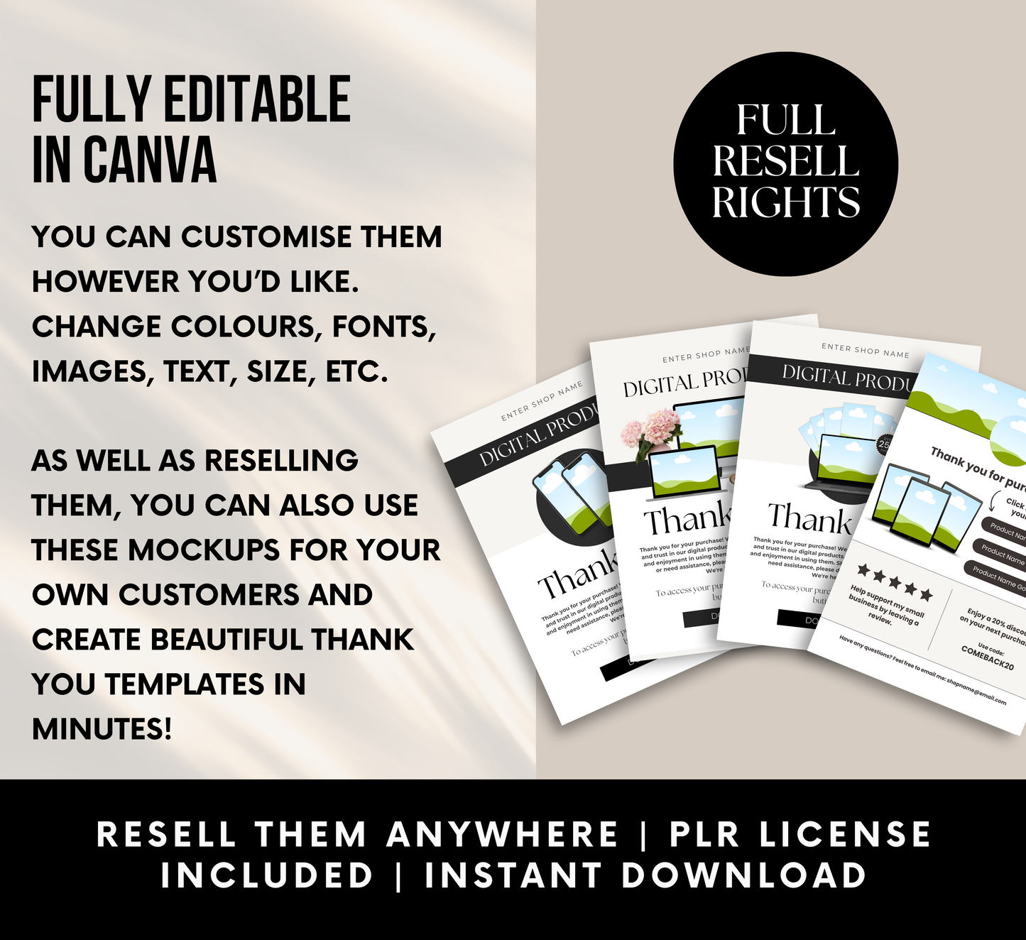PLR/MRR 50 Digital Editable Thank You Cards