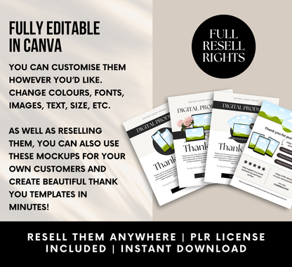 PLR/MRR 50 Digital Editable Thank You Cards