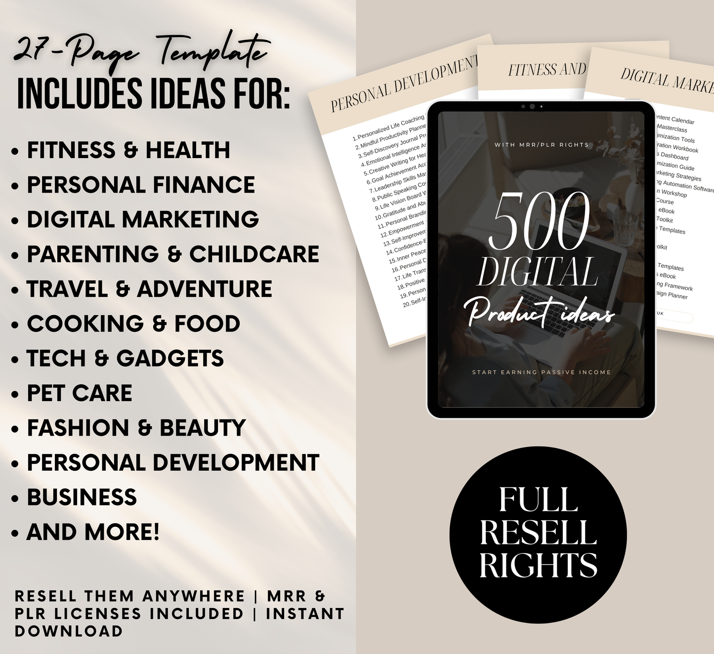 PLR/MRR 500 Profitable Digital Product Ideas