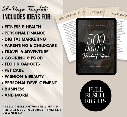 PLR/MRR 500 Profitable Digital Product Ideas
