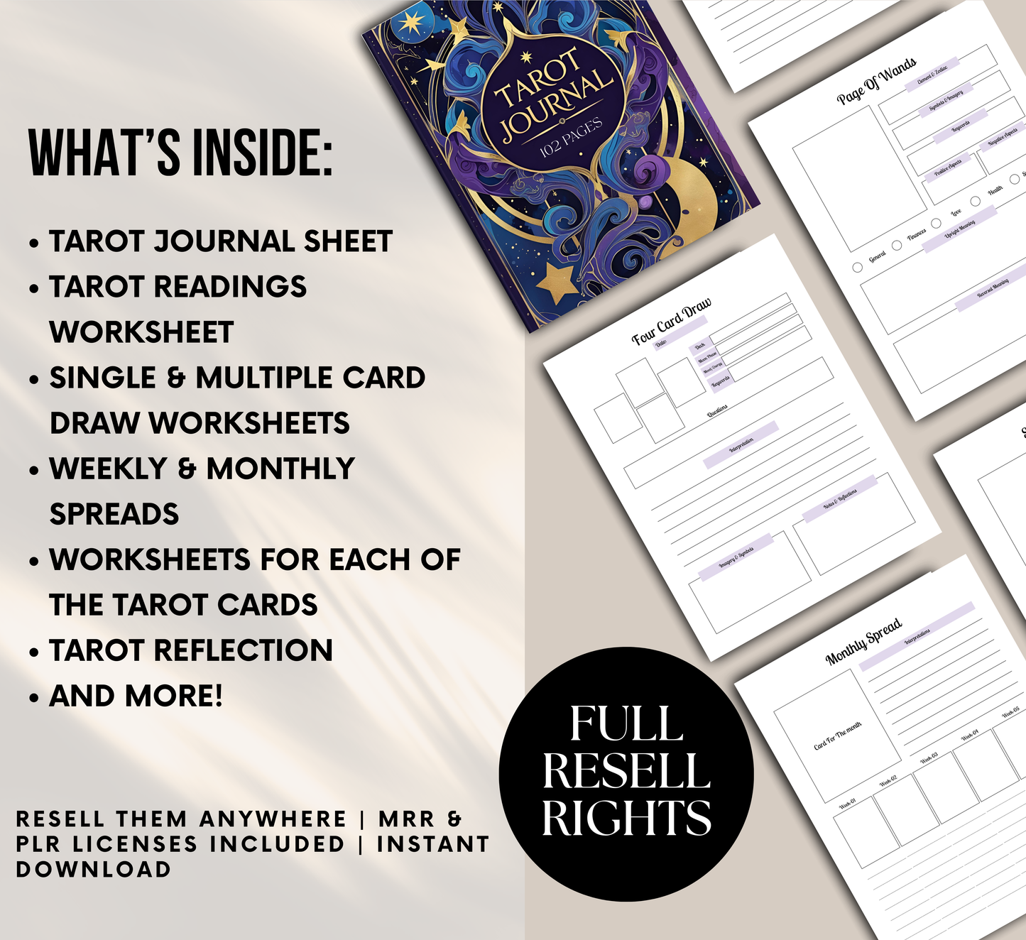 PLR/MRR Digital Tarot Journal 102-Pages