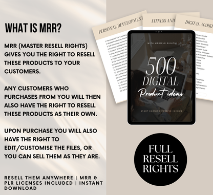 PLR/MRR 500 Profitable Digital Product Ideas