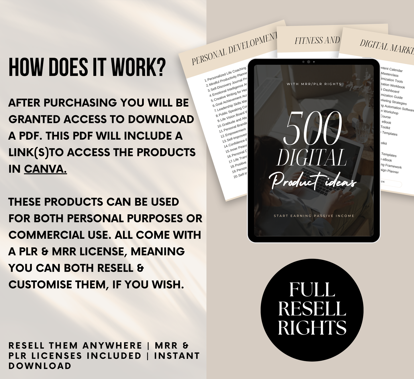 PLR/MRR 500 Profitable Digital Product Ideas