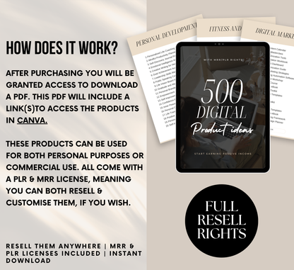 PLR/MRR 500 Profitable Digital Product Ideas