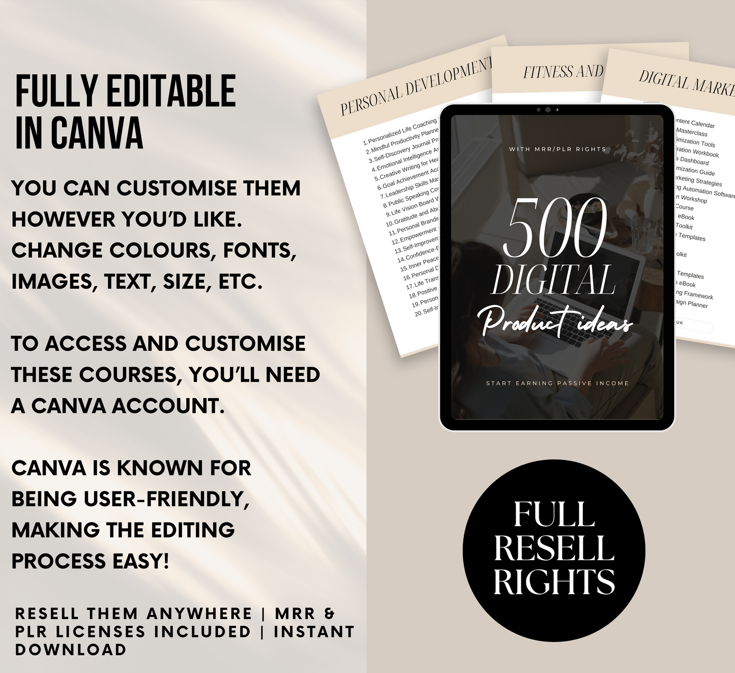 PLR/MRR 500 Profitable Digital Product Ideas