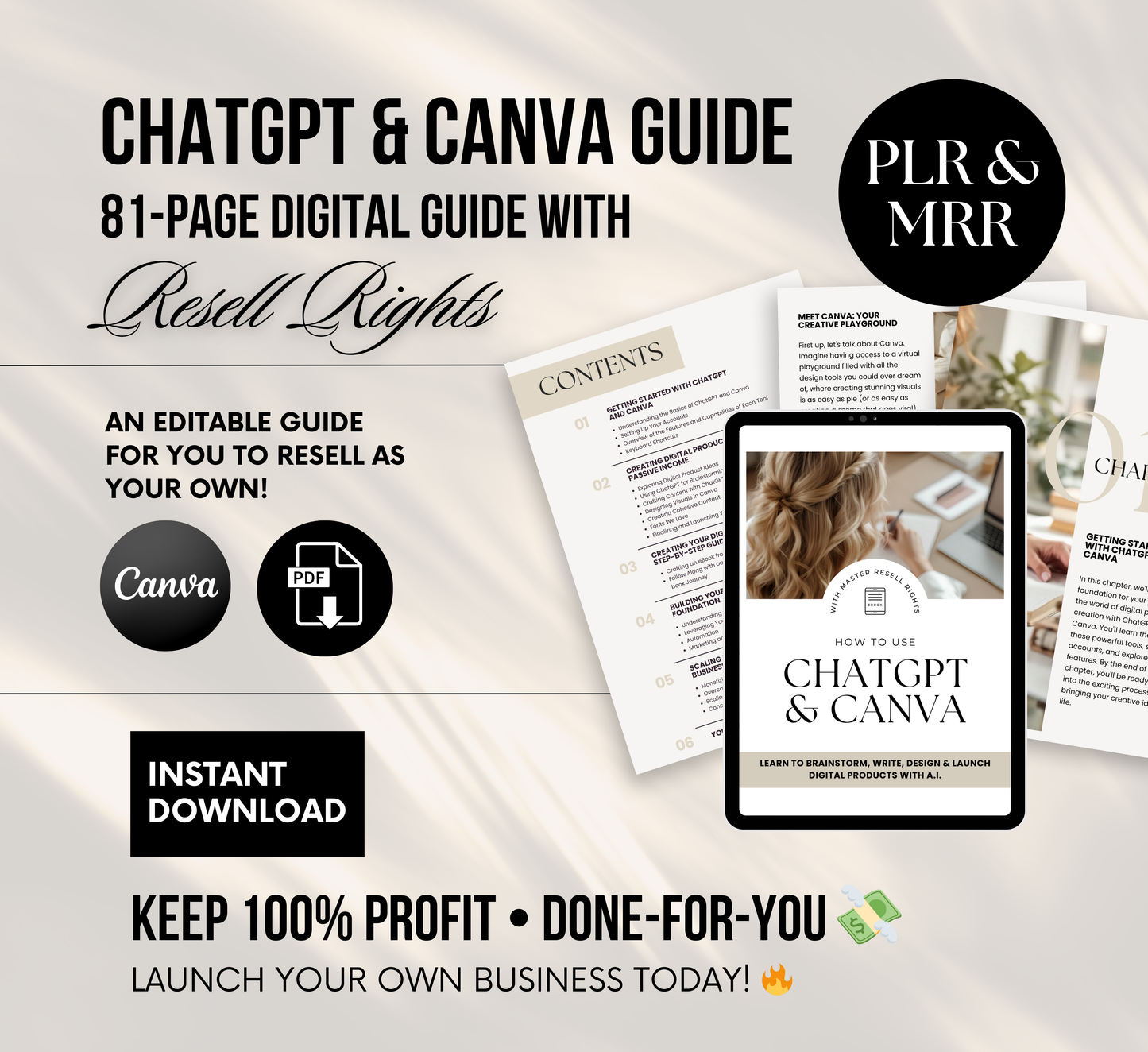 PLR/MRR ChatGPT & Canva Guide | Learn ChatGPT
