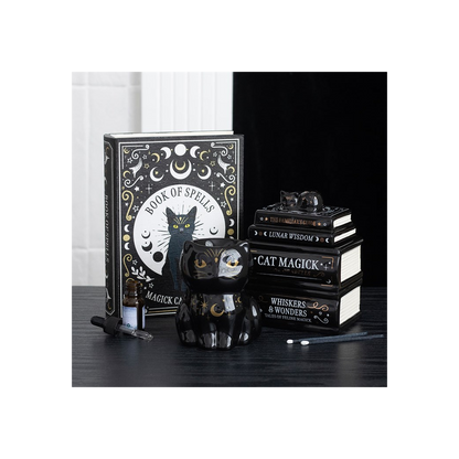 Black Cat Book Stack Oil Burner with Cat