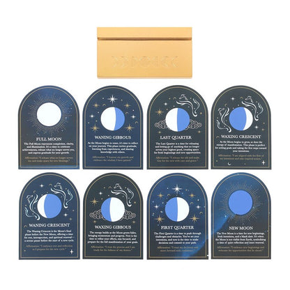 Set of 8 Moon Phase Cards with Wooden Stand