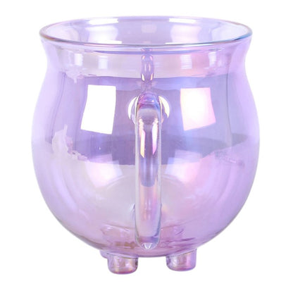 Purple Double Walled Glass Cauldron Mug with Spoon