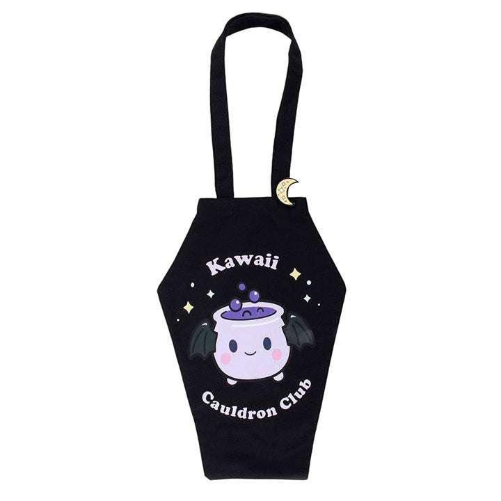 Cauldron Club Coffin Shaped Tote Bag with Enamel Pin Badge
