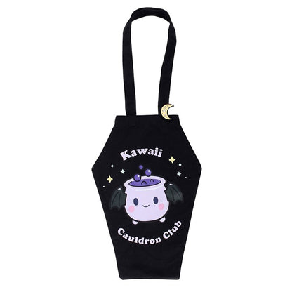 Cauldron Club Coffin Shaped Tote Bag with Enamel Pin Badge