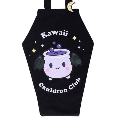 Cauldron Club Coffin Shaped Tote Bag with Enamel Pin Badge