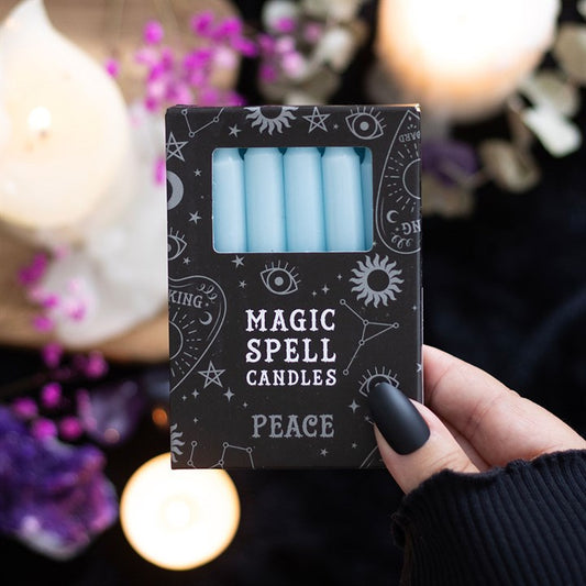 Set of 12 Light Blue 'Peace' Spell Candles