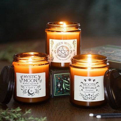 Green Witch White Sage Amber Glass Candle