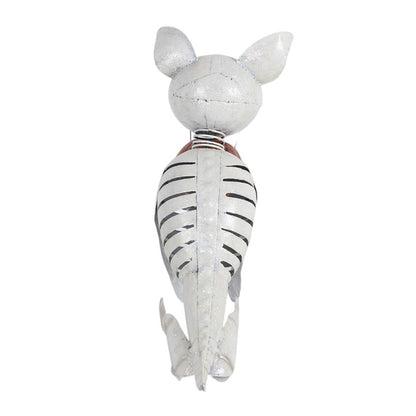 Metal Skeleton Dog Ornament with Pumpkin