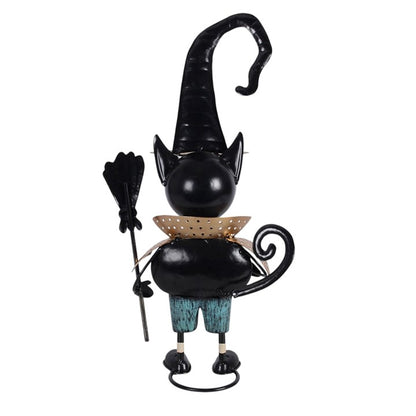 Metal Black Cat Ornament with Witch Hat
