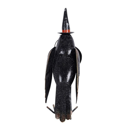 Metal Glitter Raven Ornament with Pumpkin