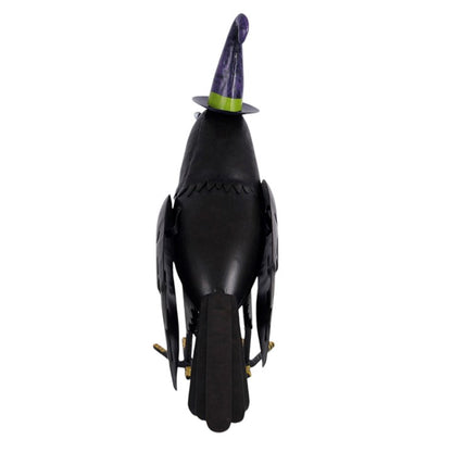 Metal Raven Ornament with Witch Hat